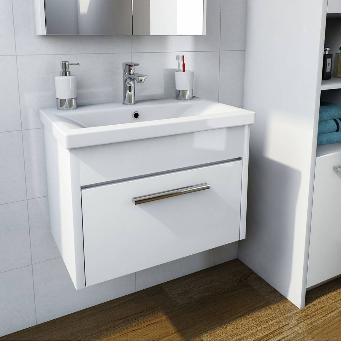 Cajonera de tocador suspendida Clarity blanco con lavabo