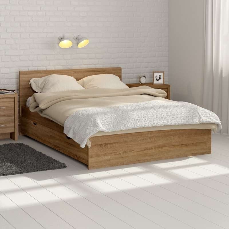 MFI Cama doble con almacenaje de roble Cama con almacenaje doble de roble